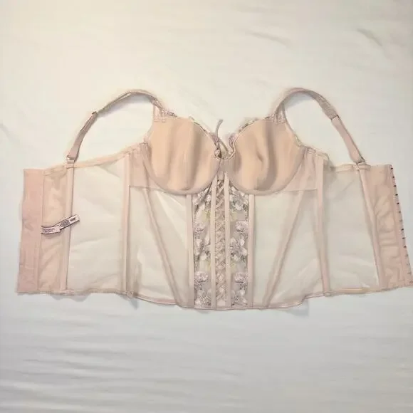 Victoria’s Secret Floral Embroidered Corset Bustier XL Coquette Festival Bridal - Picture 10 of 14